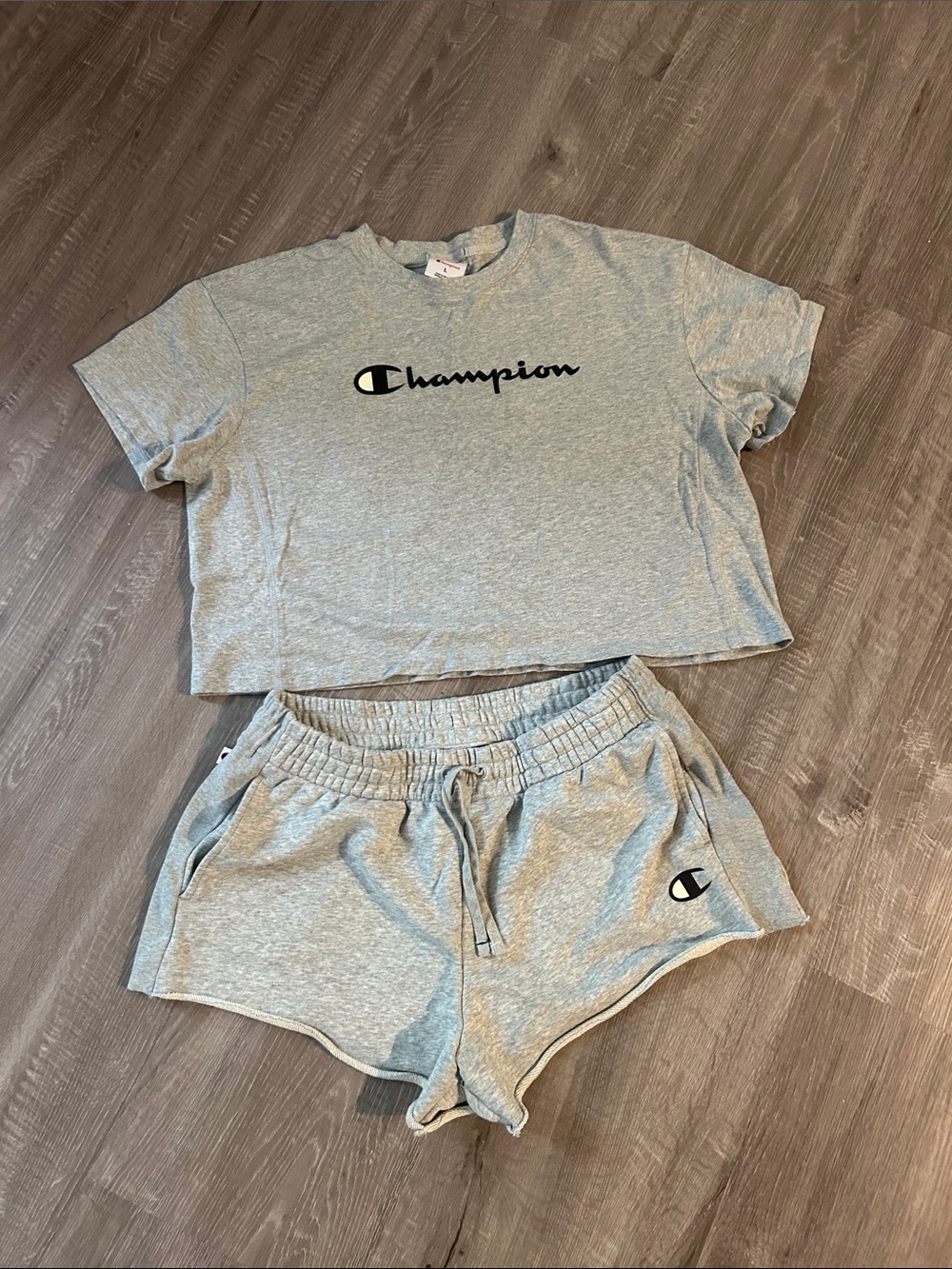 Champion Light Gray Women’s Athletic Shorts and Crop top